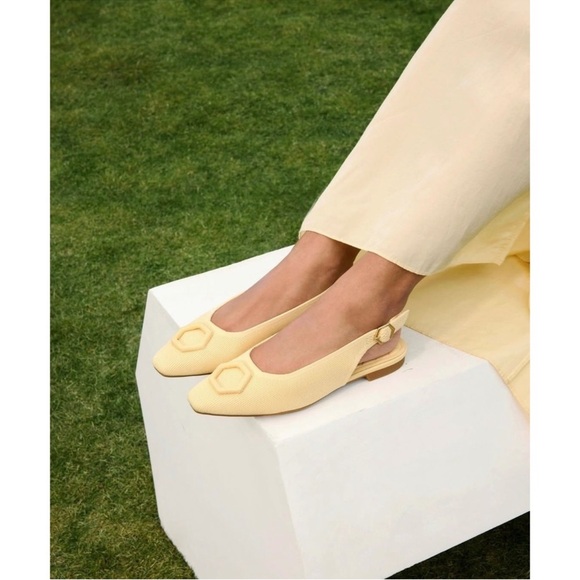 Vivaia Shoes - VIVAIA Womens Yellow Slingback Flats
Square Toe Buckle Dressy Knit Shoes US/8